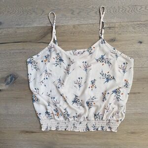 Willow & Root Floral Chiffon Cropped Tank Women's Large Smocked Hem Tank